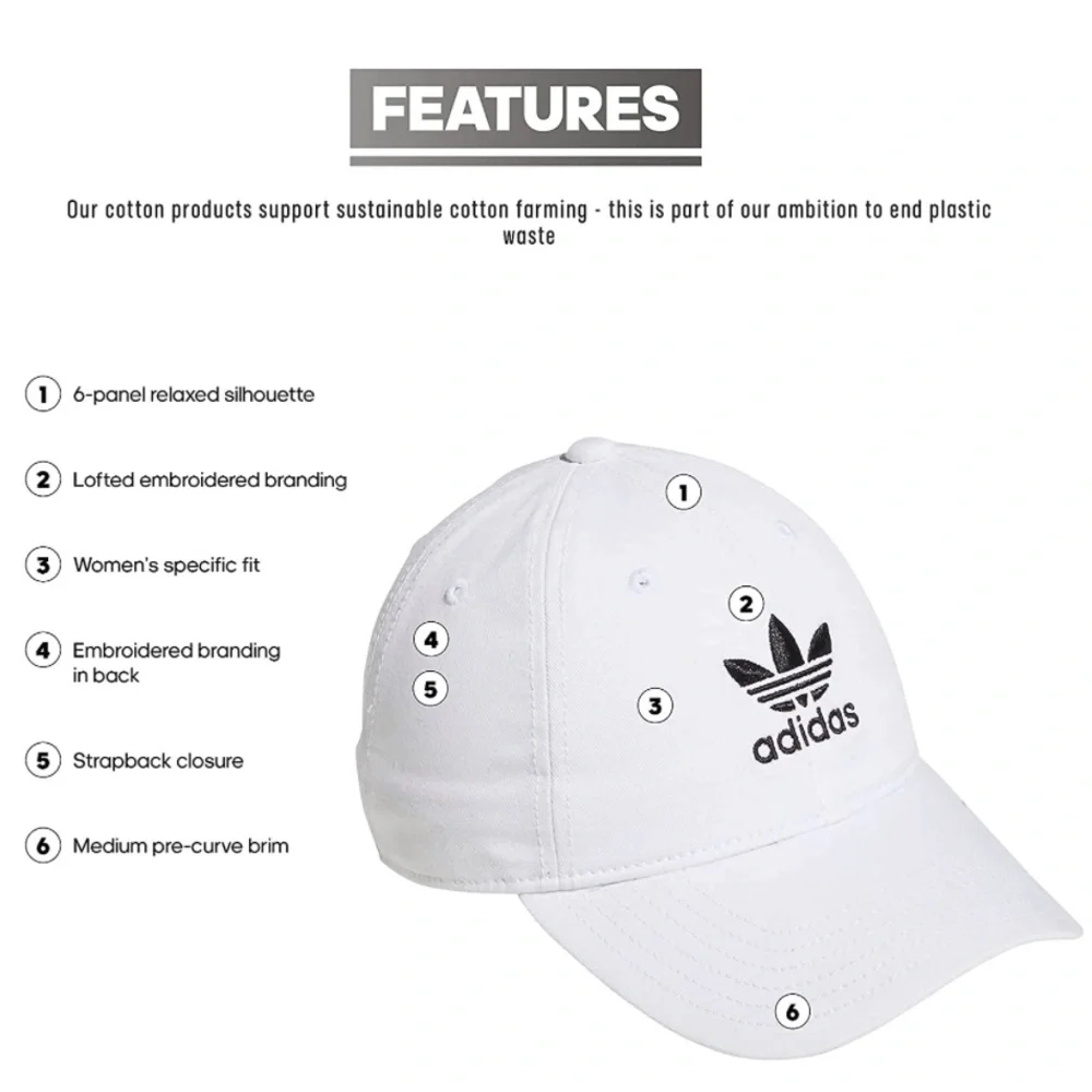 Adidas Originals Women's Relaxed Fit Adjustable Strapback Cap, White/Black